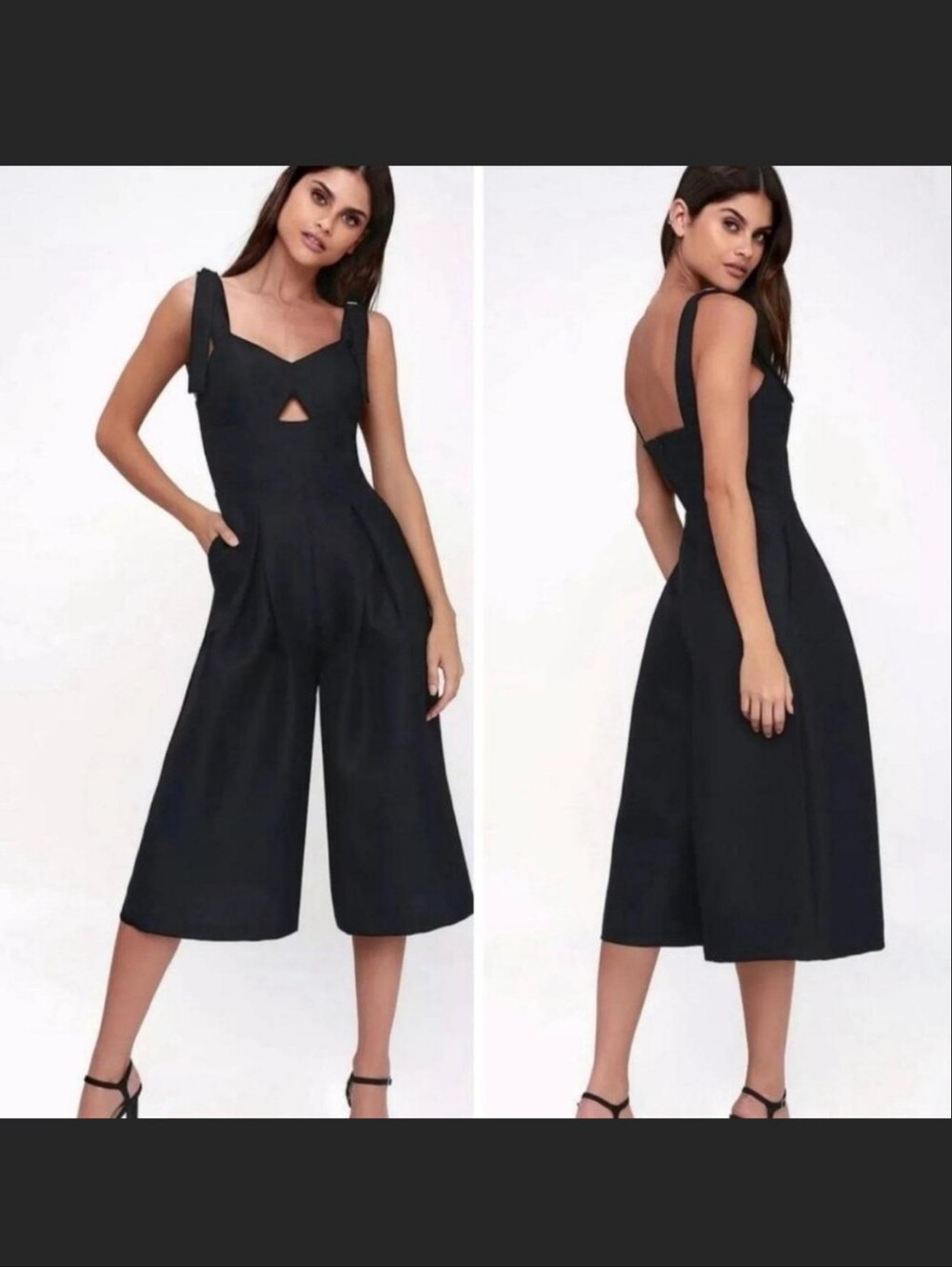 Lulu's Black Wide-Leg Cropped Jumpsuit with Front Cutout